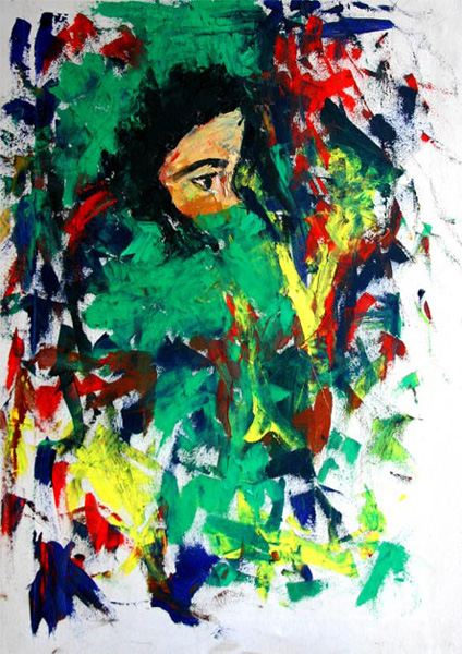 Jahan Ara Rafi
<br><em>In Shelter</em>, 2007
<br>Oil on canvas
<br>90 x 65 cm.