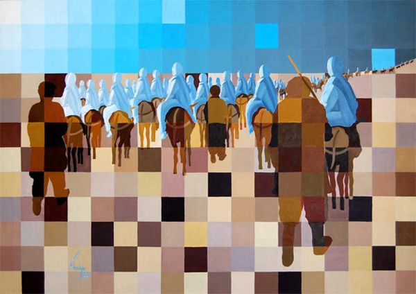 Khadija Hashemi
<br><em>Life Hardship</em>, 2007
<br>Oil and acrylic on canvas
<br>130 x 90 cm.