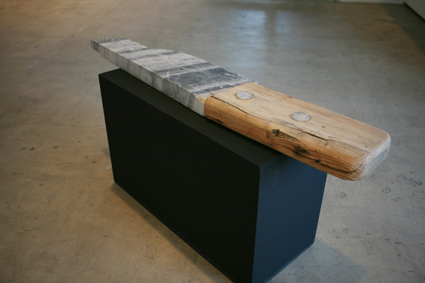 Yelena and Viktor Vorobayeva
<br><em>Stone Knife</em>, 2003
<br>Stone and wood
<br>30 x 30 x 70 cm or 12 x 12 x 27 in