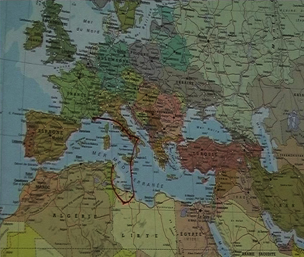 Bouchra Khalil
<br><em>Mapping Journey 1, Mapping Journey 2</em>, 2008. Video, color and sound, 4:30 minutes and 3 minutes
<br>Courtesy of the artist