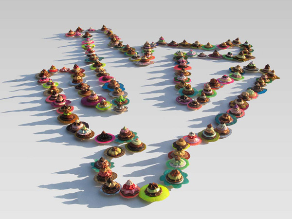 Farhad Moshiri
<br><em>Chocline</em>, 2007, Installation of 130 acrylic pastries, 7 x 4.5 feet
<br>Courtesy of Josh Fink