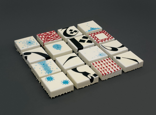Pouran Jinchi
<br><em>Alef Series</em> (16 Pieces), Elmer's glue, ink, varnish on canvas, 5 x 5 inches
<br>Courtesy of the artist and Art Projects International (API), New York