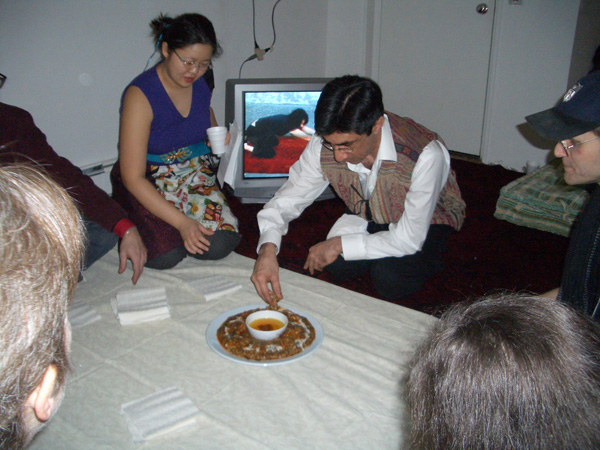 <em>All you can eat Keecheerii Kooroot</em>
<br>Performance
<br>The Taste of Others exhibition
<br>Curated by Leeza Ahmady at apexart New York, 2005