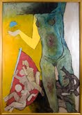 Husain
<em>Mahabali</em>, 1968
<br>Oil on board
<br>72 x 96 in.
<br>Chaudhri Collection 
<br>Presented by Payal Chaudhri